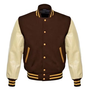 Stadium <b>Jacket</b> Black Melton Wool Body Cream Leather Sleeves Chenille P <b>Patch</b> Letterman Baseball Men <b>Jackets</b> - Product Image 1