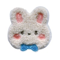 En gros, Patchs thermocollants en chenille moelleuse et adorables, avec broderie lapin et étiquette jacquard effet serviette, pour accessoires vestimentaires pour enfants