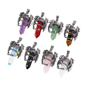 Pendentif Dragon en Cristal de Guérison, Améthyste Naturelle et Quartz Rose, Collier Tour Hexagonale à Double Pointe pour Bijoux Chakra, Vente en Gros - Product Image 5