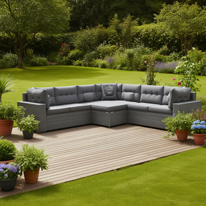 Ensemble de canapés de jardin en rotin PE gris 6 places, mobilier d'extérieur résistant aux intempéries, design contemporain - Product Image 2