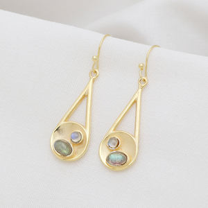 ต่างหูอัญมณีลาบราดอไรต์ธรรมชาติ925ต่างหูชุบทองเงินสเตอร์ลิงเครื่องประดับผู้หญิง - Product Image 3