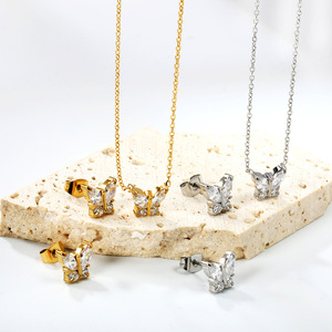 Conjunto de collar y pendientes de acero inoxidable con circonita en forma de mariposa para mujer, joyería de fiesta, accesorios de moda. - Product Image 2