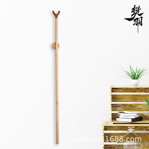 Séchoir à linge mural en bois, forme aile de mouette, pour balcon, avec barre de support en bois massif - Product Image 4