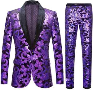 Costumes deux pièces printemps automne pour hommes blazers à paillettes en velours vert à paillettes florales blazers de <span class=keywords><strong>mariage</strong></span> veste de costume pour <span class=keywords><strong>DJ</strong></span> et chanteurs - Product Image 1