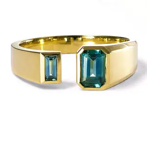 Milskye 2024 smart engagement 18k gold plated 925 sterling silver emerald and baguette cut sapphire dyad ring