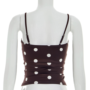 Viviblook J26TP101 Débardeur d'été pour femme à bretelles réglables, motif pois, sans manches, coupe courte - Product Image 3