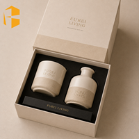 FUBEI LIVING Coffret Cadeau Luxe en Céramique Bicolore Crème et Grès Mat pour Décoration d'Intérieur, avec Pot à Bougie en Céramique et Diffuseur à Bâtonnets
