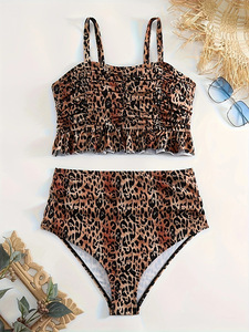 Maillot de bain deux pièces sexy ample pour la <span class=keywords><strong>grossesse</strong></span>, effet ventre plat, imprimé léopard, dos nu - Product Image 2