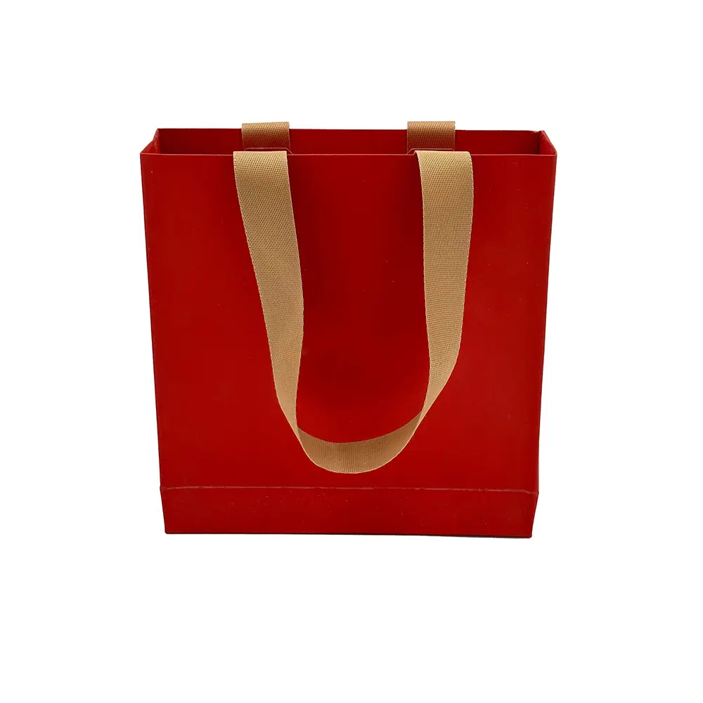 Fábrica al por mayor logotipo personalizado caja de embalaje de papel bolsa de papel logotipo personalizado bolsas de regalo de papel rojo con asas de cinta