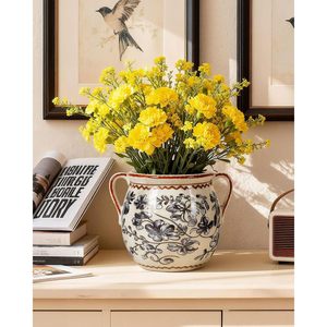 Ceramic Plant <b>Pot</b> 6 Inch Hand Painted Ink Wash Floral Crackle Glaze Home Decor Planter with Drainage Hole - Product Image 2