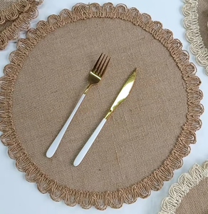 Salvamanteles Circular Tejido con Adornos Florales, Posavasos, Bandeja <span class=keywords><strong>de</strong></span> Servicio con Borde <span class=keywords><strong>de</strong></span> <span class=keywords><strong>Yute</strong></span>, Tapete Minimalista - Product Image 6