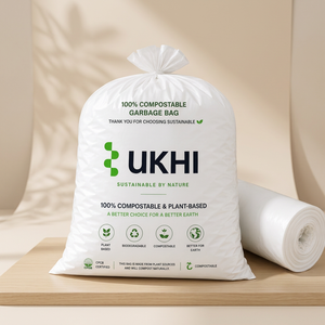 UKHI Brand PBAT PLA Cornstarch Biodegradable And <b>Compostable</b> 40 Microns Side Gusset Large Square Bottom Heat Seal Garbage <b>Bag</b> - Product Image 6