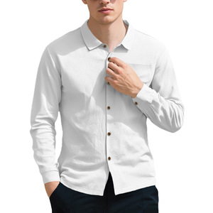 Camisa de manga larga de color sólido para hombre, informal, transpirable, de lino, con botones, color verde oliva, ideal para uso informal. - Product Image 4