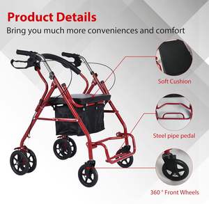 Yaşlı alışveriş sepeti yaşlı bakkal alışveriş el itme altı tekerlekli yürüteç koltuk oturabilir katlanır hafif yürüteç depolama el arabası - Product Image 3