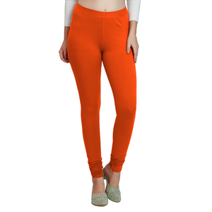 Leggings en coton orange pour femmes, taille haute, extensibles, coupe ajustée, confortables, longueur cheville, décontractés, pour tous les jours - Product Image 4