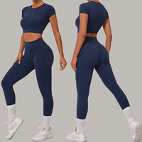 Ensemble de yoga 2 pièces pour femme : haut court à col rond et leggings taille haute push-up pour Pilates, gym et entraînement fitness
