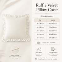 Housse de coussin carrée en velours personnalisée avec volants et fermeture éclair dissimulée
