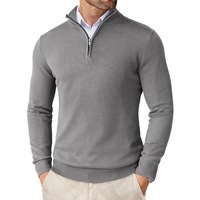 Pull en maille de coton doux doublé polaire pour homme, coupe ajustée, col zippé, idéal pour le golf, les affaires et les loisirs, collection automne-hiver