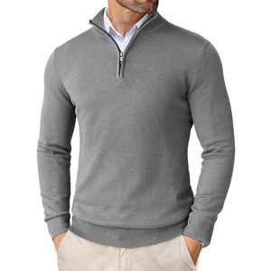 Maglione da Uomo Slim Fit Personalizzato con Zip a un Quarto, Foderato in Pile, in Morbido <span class=keywords><strong>Cotone</strong></span> Lavorato a Maglia, Pullover Casual Elegante per Golf, Autunno Inverno - Product Image 4