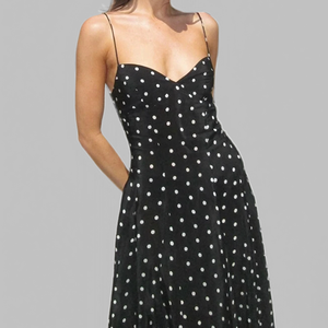 Abito Lungo Elegante a Pois con Spalline Sottili Personalizzato all'Ingrosso, Outfit Femminile alla Moda, Vestiti <span class=keywords><strong>Eleganti</strong></span> a Linea A per Donne - Product Image 5