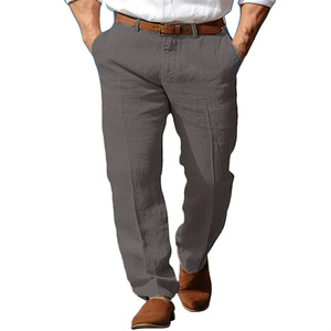 Tout nouveau produit printemps été plage droite solide <span class=keywords><strong>lin</strong></span> confortable respirant hommes affaires pantalons formels - Product Image 5