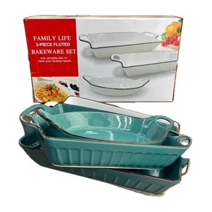 Family Life 3-Piece Fluted <b>Bakeware</b> <b>Set</b> Red Ceramic Oven Safe Baking Dishes for Home Cooking and Gifting - Product Image 5