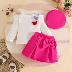 Ensemble bébé <span class=keywords><strong>fille</strong></span> américain 0-3 <span class=keywords><strong>ans</strong></span> en coton imprimé respirant, comprenant un manteau à manches longues, une <span class=keywords><strong>jupe</strong></span> fendue à nœud et un béret - Product Image 6