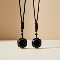 Collar de Hombre con Colgante Hexagonal de Obsidiana, Tejido a Mano con Cuerda, Certificado CE, de Moda y Alta Venta