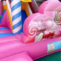 Château gonflable commercial rose avec toboggan et trampoline en PVC, garantie 3 ans, idéal pour les maternelles