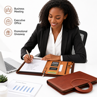 Porte-documents A4 en cuir avec fermeture éclair, poignée et calculatrice, personnalisable avec logo, en PU ciré de qualité supérieure, organisateur professionnel, vente en gros