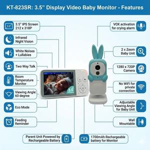 Moniteur pour bébé KT-823SR, écran IPS 3,5 pouces, reconnaissance faciale, audio bidirectionnel, vision nocturne, batterie rechargeable - Moniteur lapin - Product Image 3