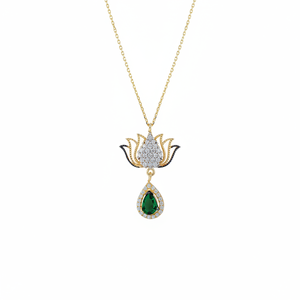 สร้อยคอสีโรสโกลด์14K สีเหลืองทรงหยดน้ำรูปมงกุฎดีไซน์ทันสมัยประดับด้วยเม็ดสีทอง18K ประดับเพชรทางศาสนา - Product Image 2