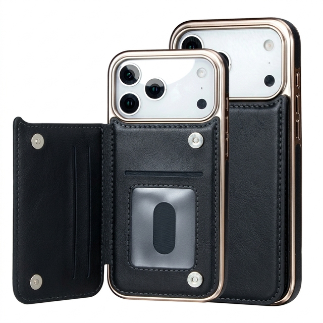 Full-grain Cowhide Leather Wallet Case for iPhone 17/17 Pro/17 Pro Max Card Holder Magnetic Flip Cover OEM/ODM Manufacturer