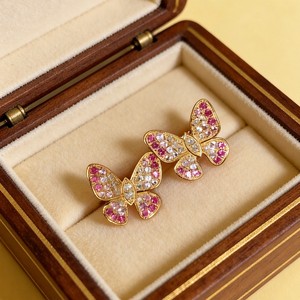 Xinfly Solid 18K Gold Natural Pink Sapphire Diamond Butterfly Stud <b>Earrings</b> Graduated Gemstone Outline AU750 Niche Gift Factory - Product Image 6