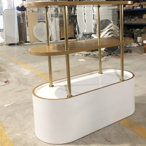 Vitrina de Madera Maciza Personalizada para Pan, Pasteles y Postres, Estante Curvo de Dos Caras de Varias Capas, Forma Ovalada Blanca/Dorada - Product Image 3