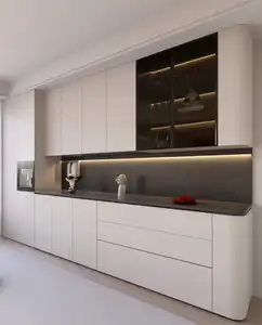 Роскошная Современная умная модульная конструкция кухни, мебель из цельного дерева, шпон, дверная панель, настенный кухонный шкаф