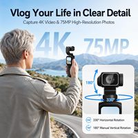 Caméra de vlogging 4K pour YouTube, caméra de poche 75MP avec objectif rotatif à 330°, capteur CMOS