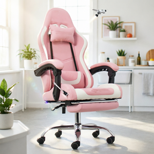 <span class=keywords><strong>Chaise</strong></span> de Gamer Pivotante en Cuir PU Rose et <span class=keywords><strong>Rouge</strong></span>, Ergonomique, Style Racing, avec Repose-Pieds – Vente en Gros à Prix Abordable - Product Image 1