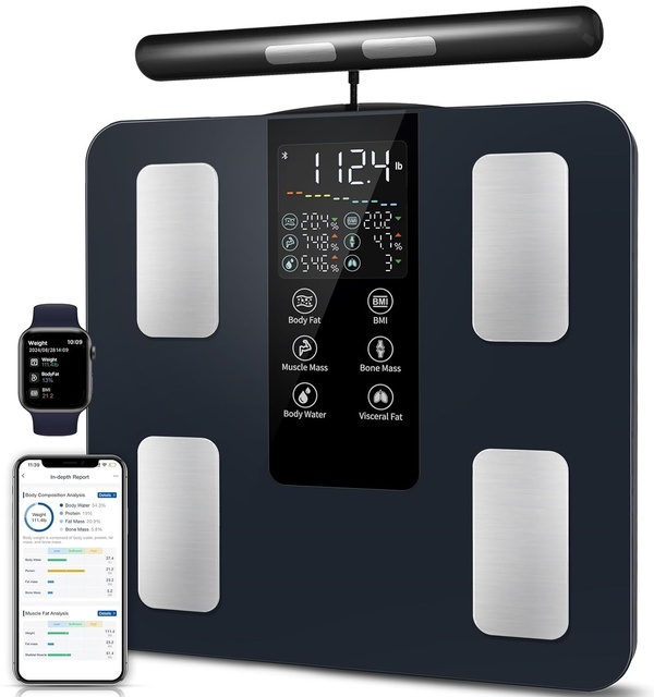 Professional Handheld 8 Electrodes Digital Fat Weight Analysis Multifunction Smart Body Fat Scale Tempered Glass App Function