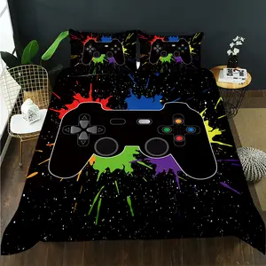 3D BLACK game console duvet cover color game controller bedding set, suitable for boys and teenagers