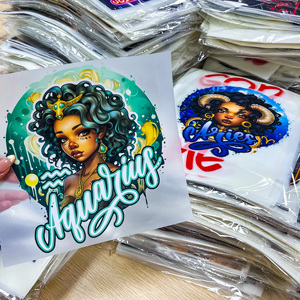 Adesivi DTF con Segno Zodiacale Capricorno per Ragazze, Adesivi Termotrasferibili Afro Queen, Disegni DTF Pronti da Applicare su Magliette - Product Image 2