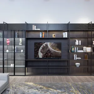 2021 고품질 호화스러운 가정 가구 거실 디자인 Meuble 텔레비젼 벽 단위 책 내각