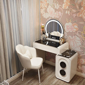 Tocadores de Maquillaje con Altavoz Bluetooth y Espejo Ajustable, Elegante Tocador de Madera para Dormitorio, Muebles de Decoración para el Hogar - Product Image 1