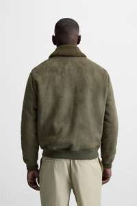 سترة جلدية من جلد الغزال مخصصة عالية الجودة فاخرة بسحاب أعلى سترة بطانة شيربا للرجال - Product Image 5