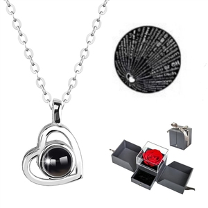 Joyería transfronteriza más vendida: un collar con colgante de corazón brillante que puede proyectar 100 <span class=keywords><strong>frases</strong></span> de "<span class=keywords><strong>Te</strong></span> <span class=keywords><strong>amo</strong></span>" en diferentes idiomas. - Product Image 1