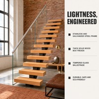 Escalier flottant moderne de luxe en verre trempé, marches en bois et acier inoxydable sur mesure pour villa, hôtel, hall d'entrée, design intérieur