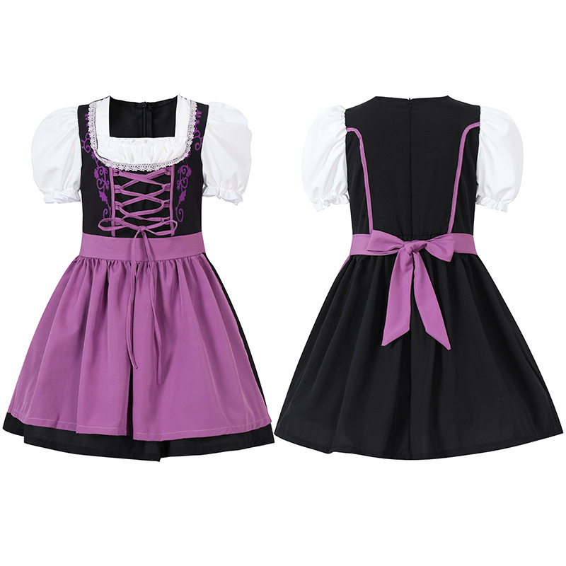 DRALOFAO Dirndl Mädchen – Deutsches Trachtenkleid Mit Schürze, Bayerisches Oktoberfest Kostüm, 2-16 Jahre, Für Fasching & Co.