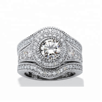 Parures de bagues de mariage en argent plaqué or 925, avec couronne en zircone et diamants CZ tendance, 3 pièces, bagues de fiançailles blanches