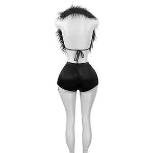 Conjunto de Dos Piezas para Fiesta para Mujer, <span class=keywords><strong>Top</strong></span> Corto con Tirantes y Shorts Ajustados, Atuendo Sexy para Club Nocturno, Color Negro - Product Image 4