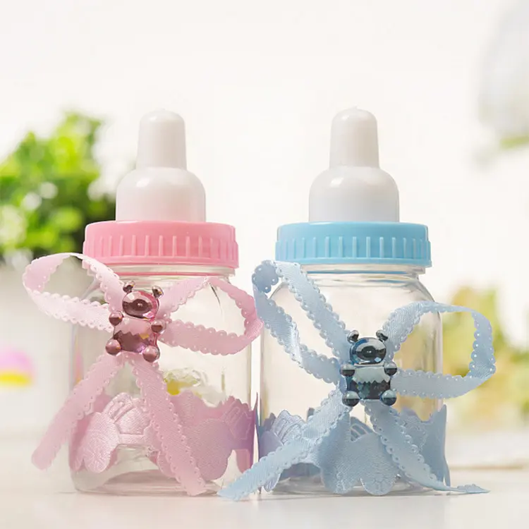 Baby Feeder Style Candy Plastic Bottle Gift Box Pink Blue For Baby Shower Favors